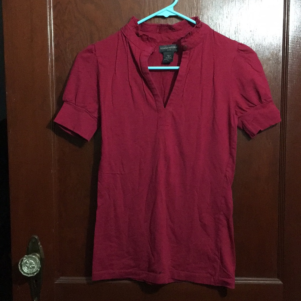 High neck short sleeve cotton shirt